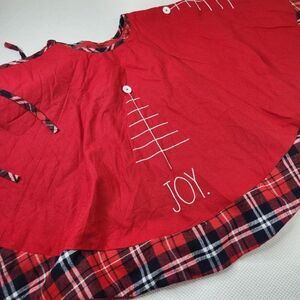 Rae Dunn Red White Embroidered Christmas Tree Skirt Joy 54" Buffalo Plaid